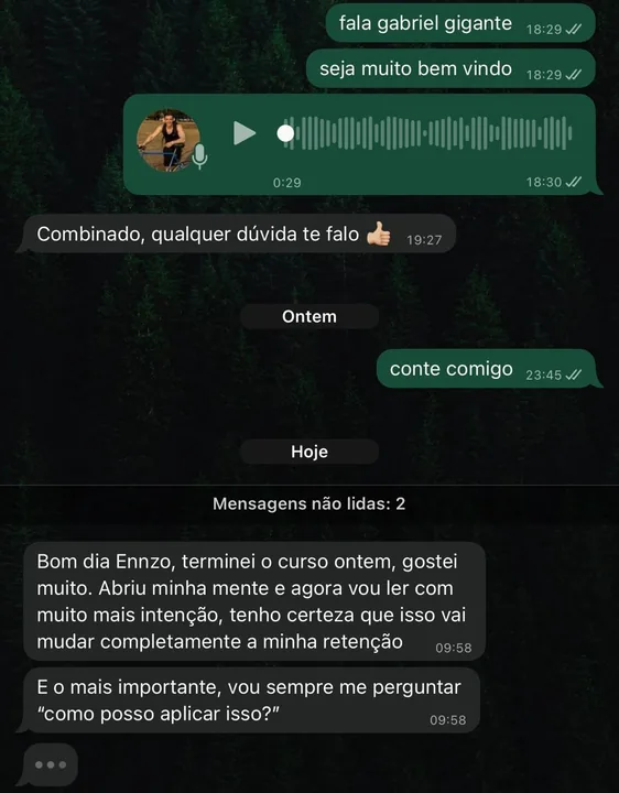 Depoimento de aluno sobre ler com mais intenção e buscar aplicação.
