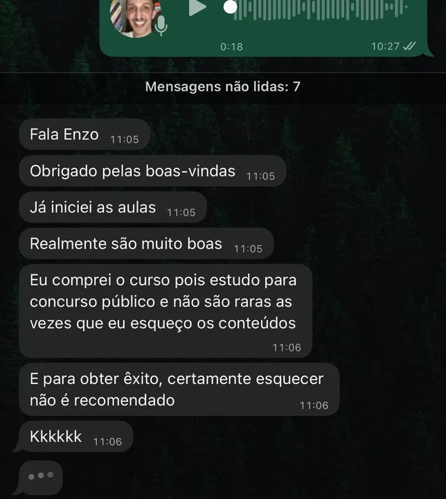 Depoimento de aluno que se identificou com esquecer conteúdos e iniciou o curso.