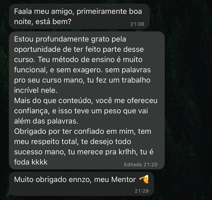 Depoimento de aluno sobre ensino funcional e confiança.