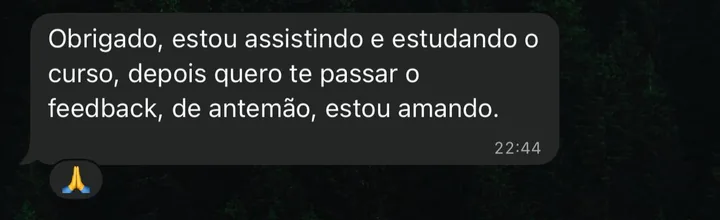Depoimento de aluna que estava assistindo às aulas e disse estar amando.